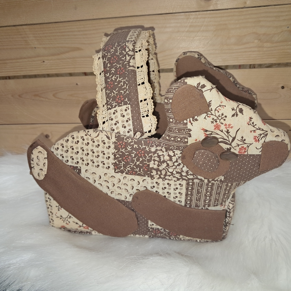 Vintage Quilted Patchwork Bear Basket